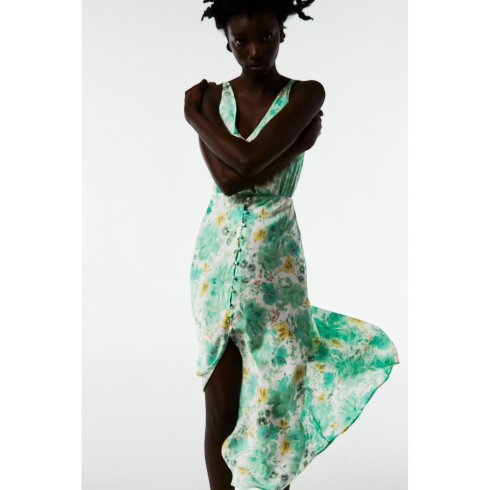 Zara Floral Print Midi Slip Dress